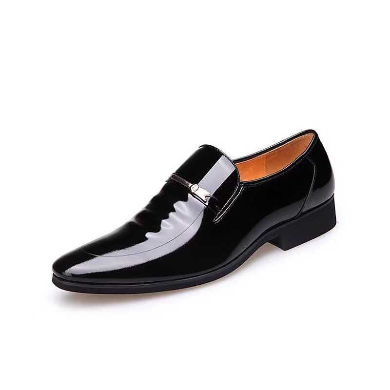 Men's Burgundy Patent Faux Leather Loafers – Elegant Slip-On Dress Shoes with Metal Accent for Formal Events and Office Wear4