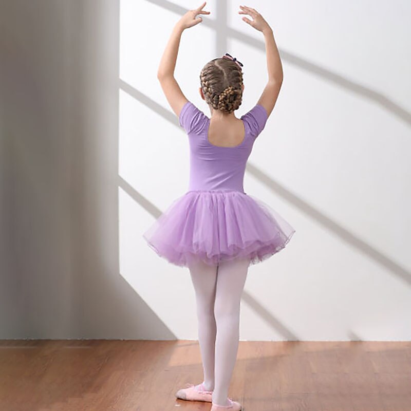 Kids' Dancewear Ballet Dress Pure Color Splicing Tulle Girls' Training Performance Short Sleeve High Cotton Blend Tulle3