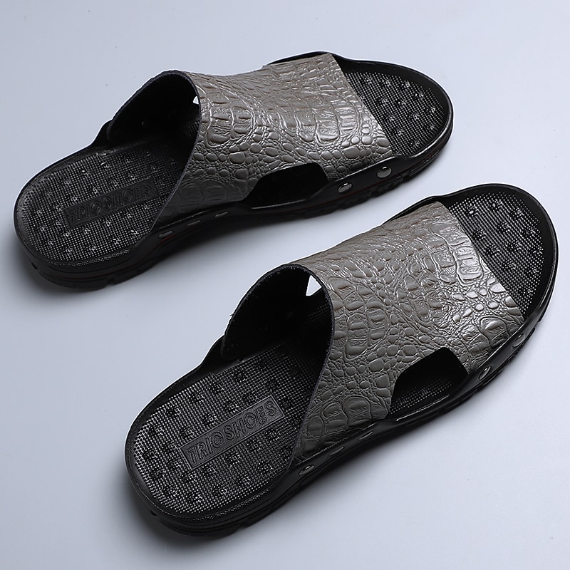Men's Casual Open-Toe Slides – Comfortable Breathable Leather Sandals with Durable Rubber Sole, Ideal for Outdoor, Beach, and Everyday Wear 22
