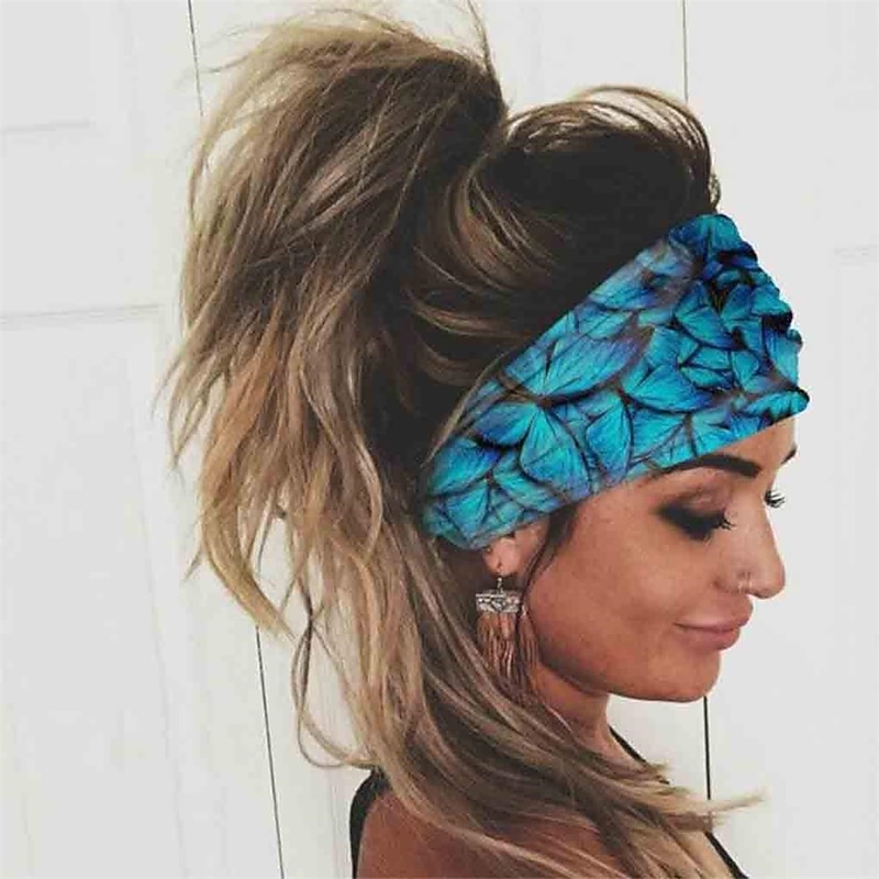 Headband Headwrap Butterfly Stretch Hair Bands Bandana Yoga Running Athletic Turban Head Bands Head Scarfs Hair Accessories for Women and Girls 4Pcs4