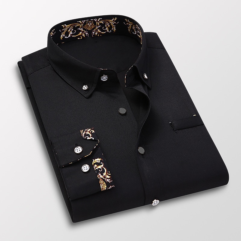 Men's Dress Shirt Button Down Shirt Collared Shirt Floral Wedding Work Wine Black White Navy Blue Long Sleeve Turndown Spring &  Fall Clothing Apparel Button-Down3