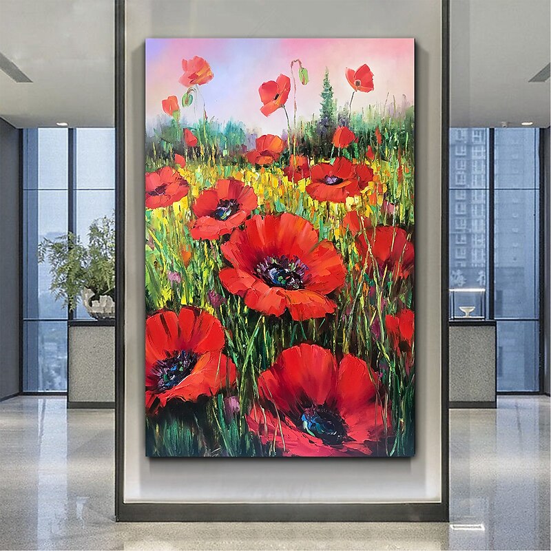 Handmade Oil Painting CanvasWall Art Decoration Abstract Knife PaintingFlowers Red For Home Decor Rolled Frameless Unstretched Painting4