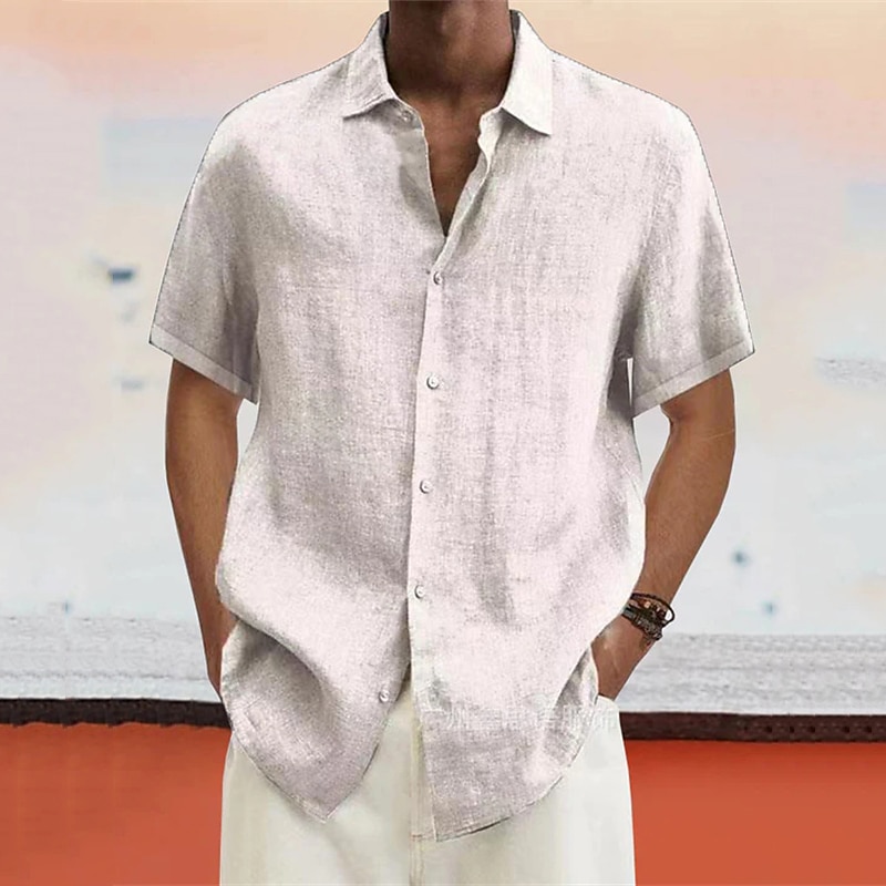 Men's Linen Shirt Summer Shirt Beach Wear Button Up Shirt Plain Vacation Curise Black White Blue Light Purple Short Sleeve Turndown Spring &  Fall Clothing Apparel Button-Down2