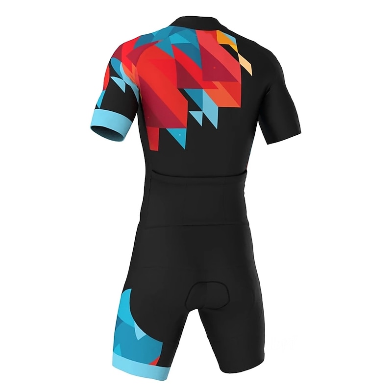 Men's Triathlon Tri Suit Short Sleeve Mountain Bike MTB Road Bike Cycling Black Yellow Red Geometic Bike Clothing Suit 3D Pad Breathable Quick Dry Back Pocket Polyester Spandex Sports Geometic2