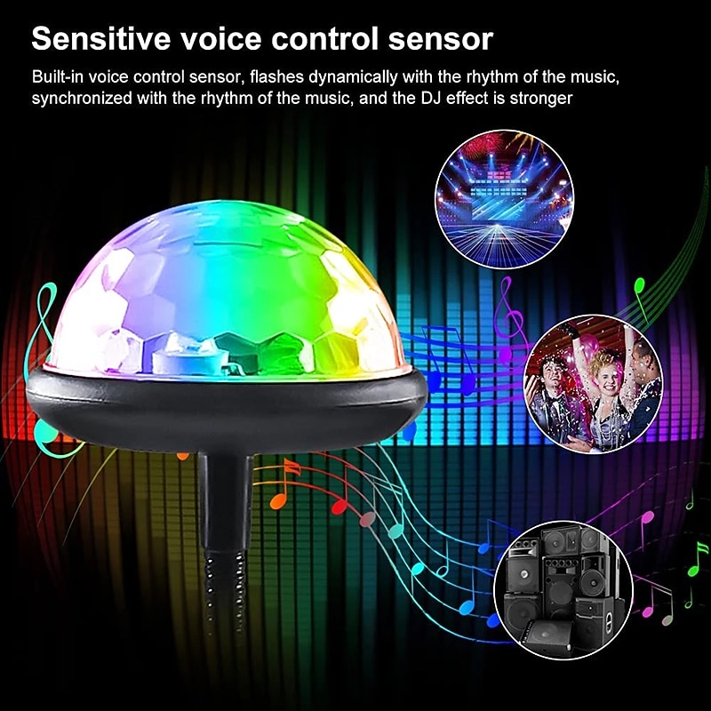 DJ Lighting Sound Party Auto USB Mini Disco Ball Lights RGB Multi Color Car Atmosphere Room Decorations Lamp Magic Strobe Light2