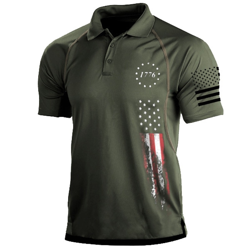 Men's Polo Shirt T shirt 1776 Independence Day American Flag Print Patriotic Military Tactical Shirt Tee shirt Short Sleeve Shirt Top Outdoor Breathable Quick Dry Lightweight Summer Fishing Combat