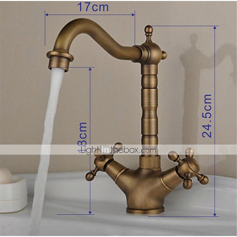 Single Handle Kitchen Faucet Antique Brass One Hole Rotatable Standard Spout/Tall/­High Arc, Brass Antique/COD Kitchen Faucet with Supply Lines / Adjustable to Cold and Hot Water3