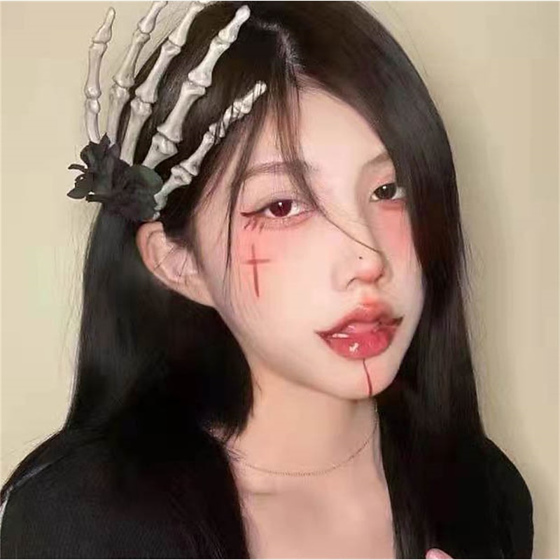 2 Pcs Halloween Decor Hairpin Dark Horror Cute Funny French Headgear Fun Skull Design Accessories4