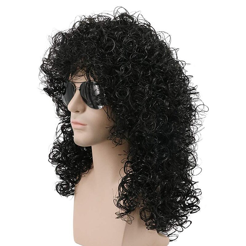 70s 80s Rocker Mullet Wig Cosplay Wig Mens Long Curly Black Wig Carnival Party Costume Wig Halloween Wigs2