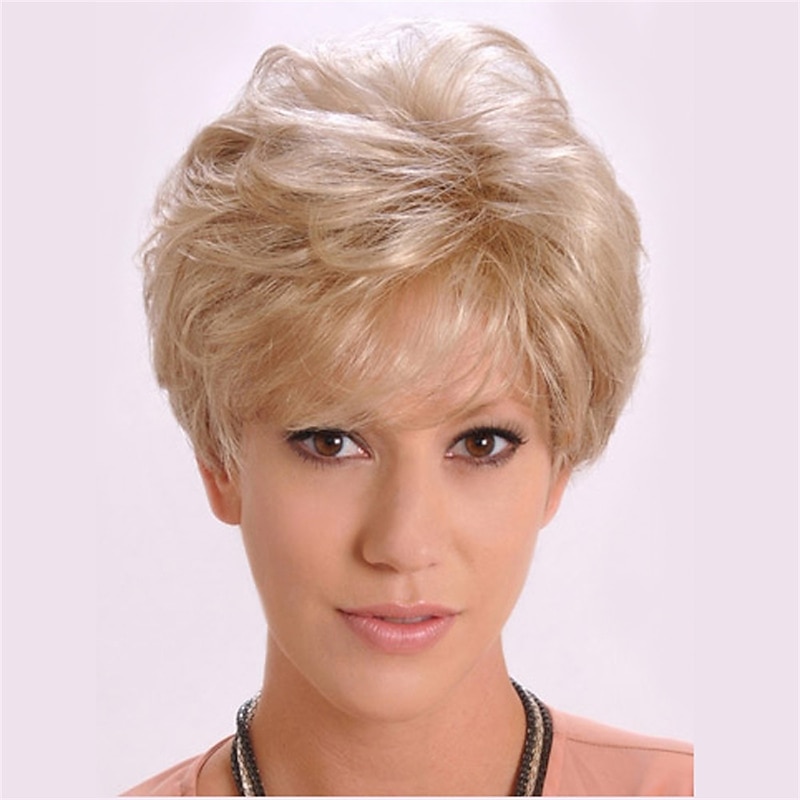 Synthetic Wig Curly With Bangs Machine Made Wig Short Light golden Synthetic Hair Women's Soft Classic Easy to Carry Blonde / Daily Wear / Party / Evening4