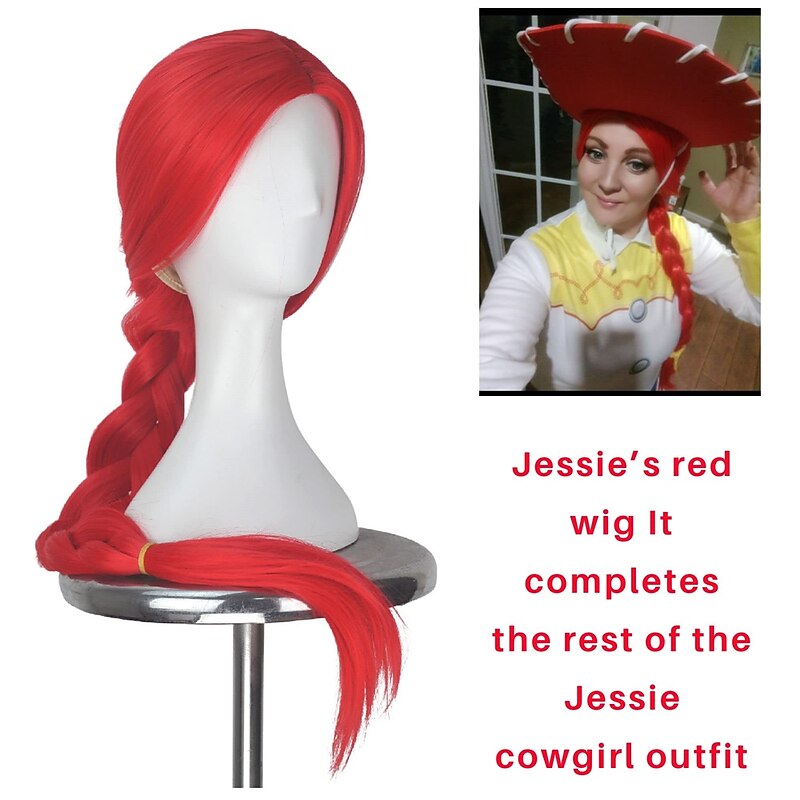 Long Red Braided Wig Red Jessie Cowgirl  Wig for Women 95cm Long Sally Wig Adult  Outfit Halloween Wigs3