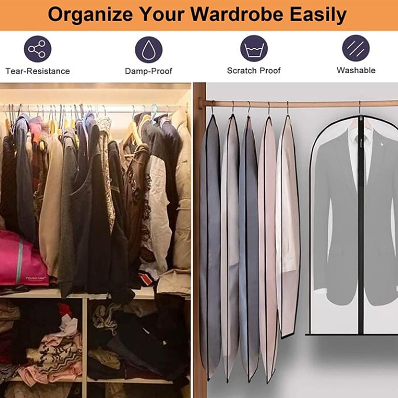 6 Pack Breathable Clothes Covers with Zip 60x80cm Hanging Garment Covers Bags Moth-Proof Storage Bag for Men Suit Dress Bag Covers Dust Cover for Wardrobe Storage and Travel Clear2