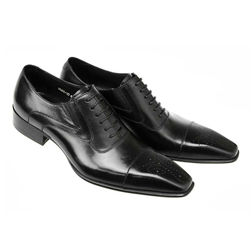 Men's Black Faux Leather Oxford Dress Shoes - Classic Cap Toe Design with Brogue Detailing, Perfect for Formal Events, Weddings, and Business Attire3