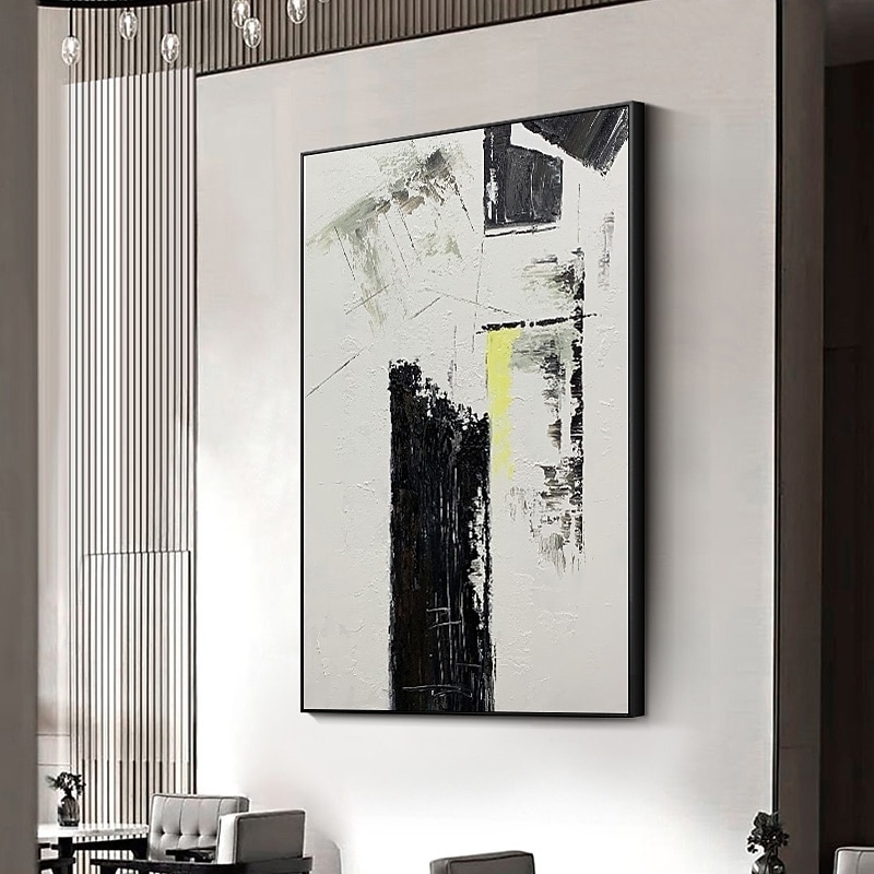 Handmade Hand Painted Oil Painting Wall Art Modern White and Black Abstract Home Decoration Decor Rolled Canvas No Frame Unstretched4