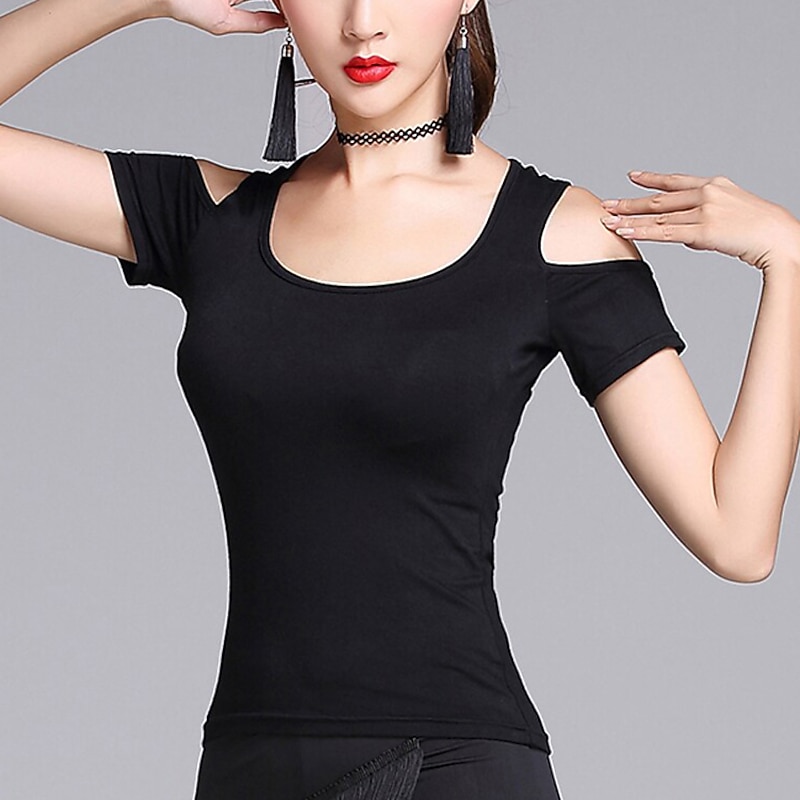Latin Dance Top Women's Training Short Sleeves Natural Modal