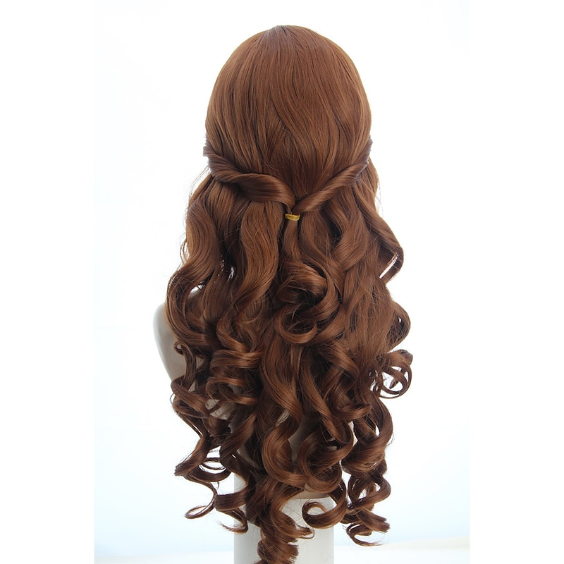 Womens Wigs Long Curly Brown   Party Cosplay Wig Wave with Ponytail Halloween Wigs4
