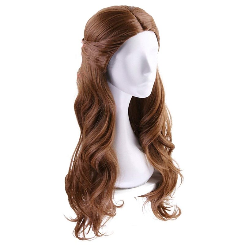 Long Brown Wavy Synthetic Hair with Braid Updo Buns Wig for Women Cosplay Wigs Halloween Wigs4