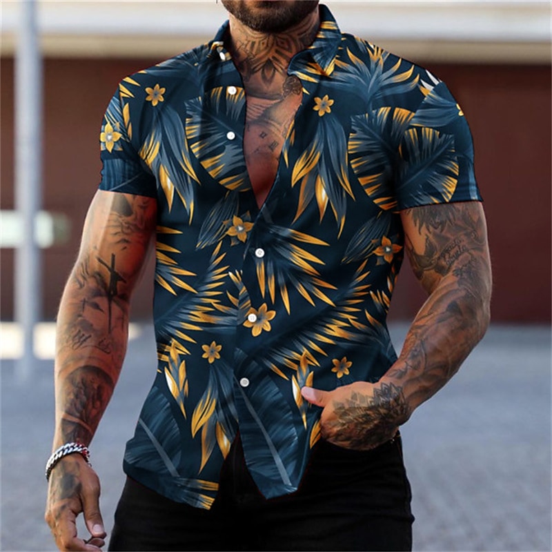 Men's Graphic Leaves Tropical Plants Shirt Summer Hawaiian Shirt Aloha Shirt Short Sleeve Shirt Turndown Fashion Designer Casual Street Daily Holiday Red green Black Black / Purple 3D Print S M L
