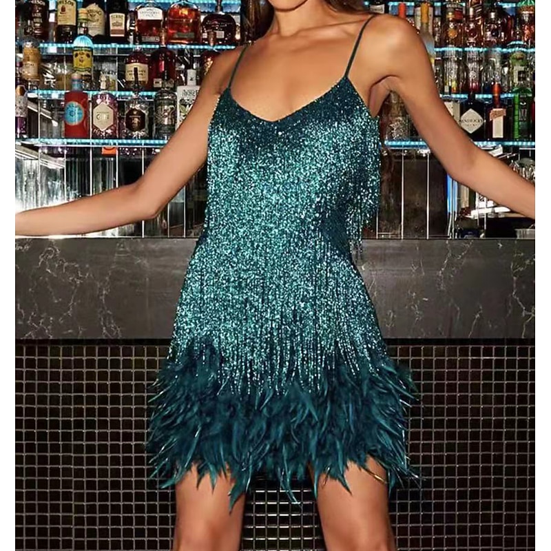 Roaring 20s 1920s Flapper Dress Dress Flapper Headband The Great Gatsby Wedding Guest Tassel Fringe Feather Tassel Feathers Fancy Dress Women's Halloween Masquerade Wedding Wedding Guest Party2