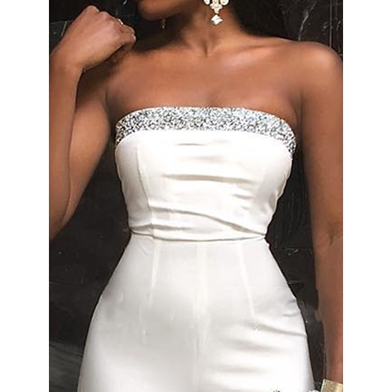 Jumpsuits Elegant Dress Wedding Guest Prom Floor Length Sleeveless Strapless Stretch Fabric with Sequin Pure Color2