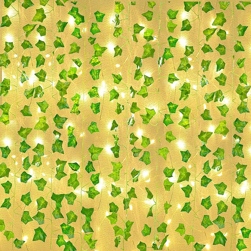 12Pack Artificial Ivy Leaf Plants with 240 LED Window Curtain String Lights Fake Plants Vine Hanging Garland Hanging for Wall Party Wedding Room Home Kitchen Indoor & Outdoor Decoration2