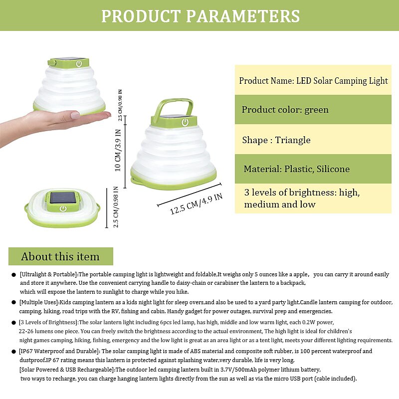 Solar Folding LED Light Portable Camping Light Soft Rubber Telescopic Lamp 3 Modes Waterproof Rechargeable Camping Tent Lantern4