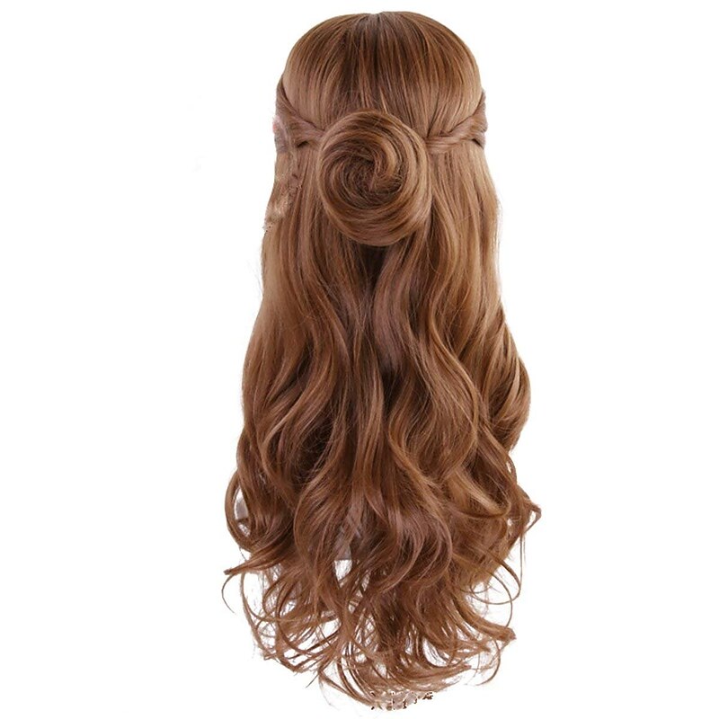 Long Brown Wavy Synthetic Hair with Braid Updo Buns Wig for Women Cosplay Wigs Halloween Wigs2