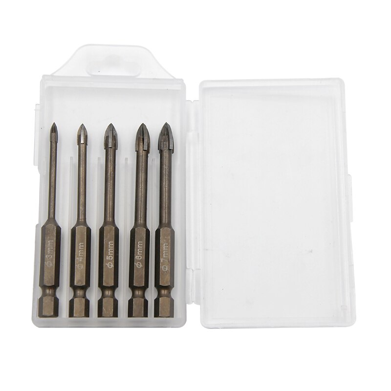 3/4/5/6/7mm Tungsten Carbide Glass Drill Bit Set Alloy Carbide Point with 4 Cutting Edges Tile & Glass Cross Spear Head Drill Bits3