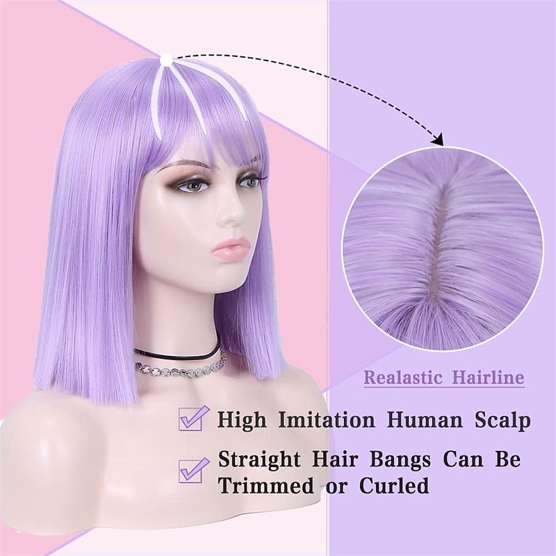 The Owl House Amity Blight Wigs Purple Bob Wigs Straight Purple Wig with Hair Bangs Short Bob Wigs Shoulder Length Bob Wig Synthetic Hair for Women Cosplay Wig Halloween Wigs3