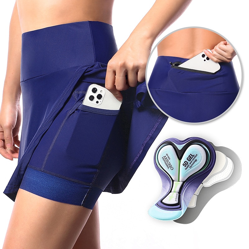 Arsuxeo Women's Cycling Skort Skirt Cycling Padded Shorts Bike Skirt Padded Shorts / Chamois Form Fit Mountain Bike MTB Road Bike Cycling Sports 3D Pad Cycling Wicking Comfortable Burgundy Dark Blue4