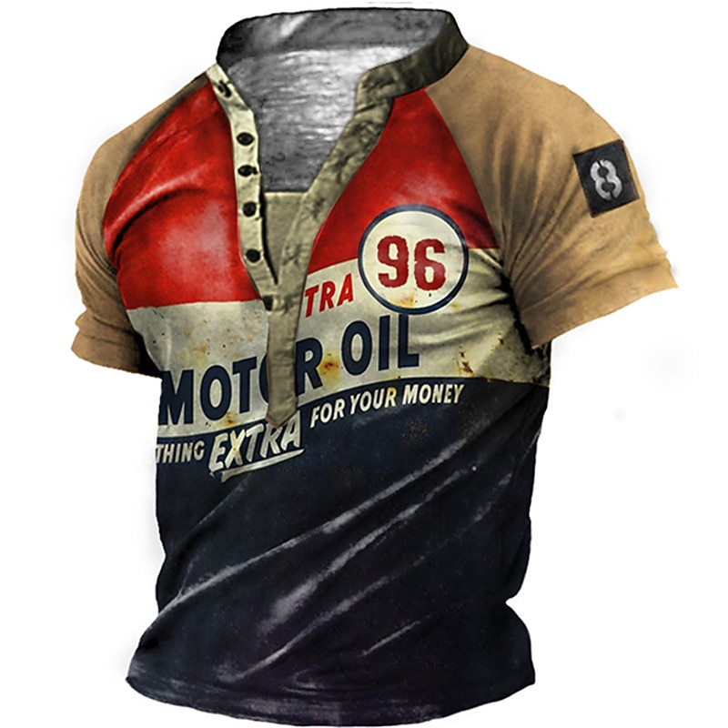 Extra Mens Graphic Shirt 3D | Blue Green And Black 96 Neck Tee Henley Vintage Color Block Letter Summer Outdoor Daily Sports Designer Basic Nothing