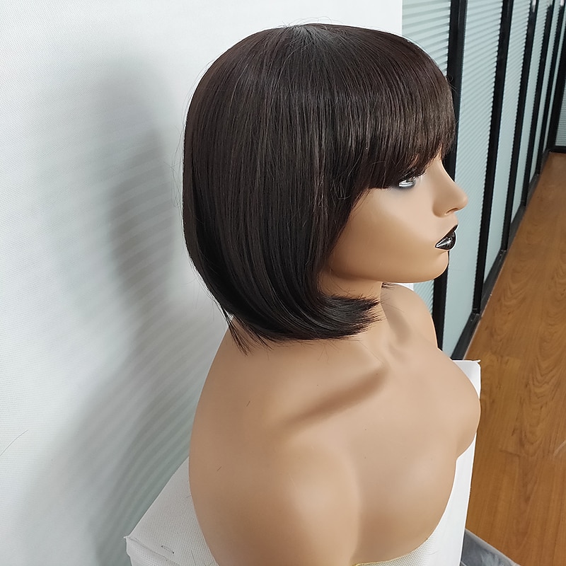 Synthetic Wig Straight With Bangs Machine Made Wig Short Black Synthetic Hair Women's Soft Classic Easy to Carry Black / Daily Wear / Party / Evening4