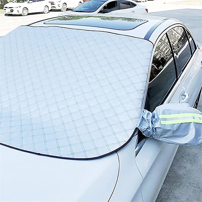 Car Windshield Cover 4-Layer Magnetic Anti-freeze Sun Shade Snow Frost Ice Rain Cover Protector with Reflective Strip All Season