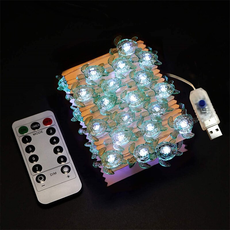 Sea Turtle Decorative String Lights 5.7m 40LEDs USB Plug-in Silver Copper Wire Beach Theme Fairy Lights for Indoor Outdoor Decoration Projects (Cool White Remote Control with Timer)3