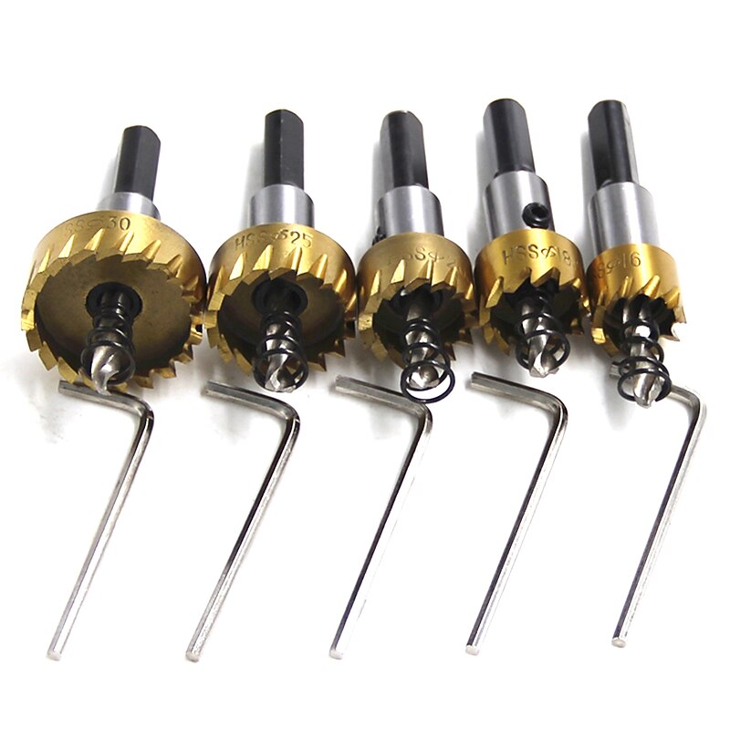 5Pcs HSS Drill Bit Hole Saw Set Stainless Steel Metal Alloy Titanium Plated Hole Opener 16 18.5 20 25 30mm Metal Wood Drilling3