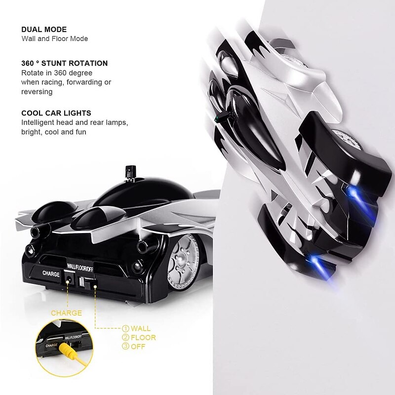 Wall Climbing Remote Control Car Dual Mode 360 Rotating RC Stunt Rechargeable High Speed Race Cars with Headlight Rechargeable Toys for Boys Gift for8-12 Year Old Kids3