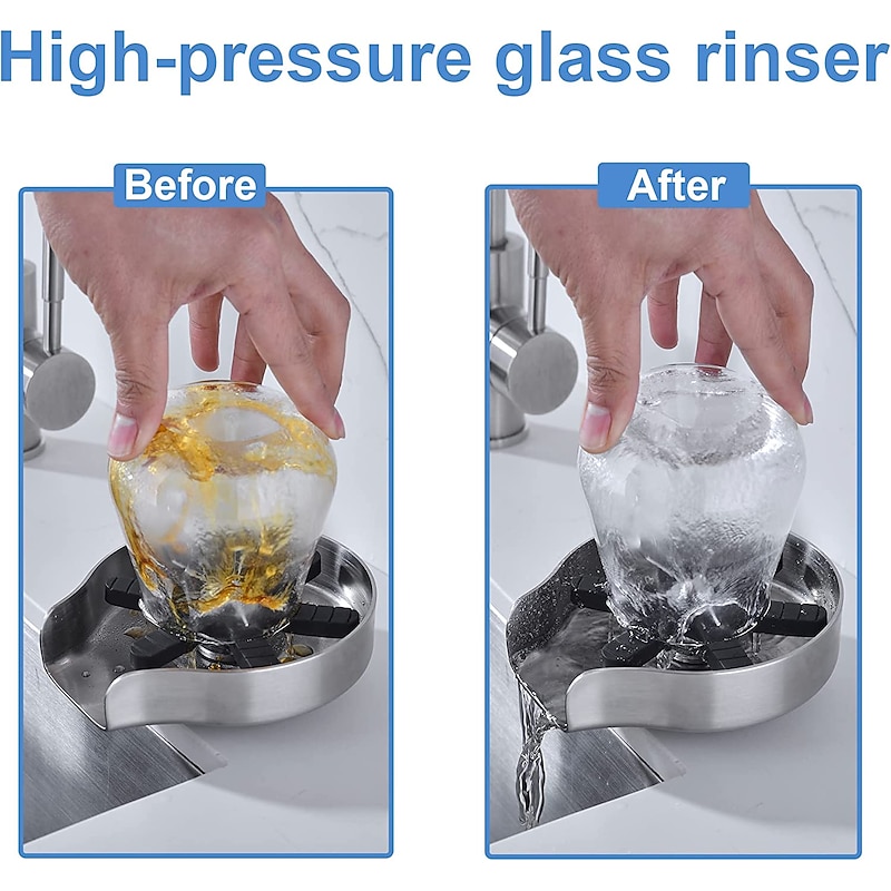 Stainless Steel Glass Rinser for Kitchen Sink, Glass Bottle Cup Washer for Sink Cup Rinser Clean Sink Attachment Accessories for Baby Bottle, Bar Wine Glass, and More Cups4