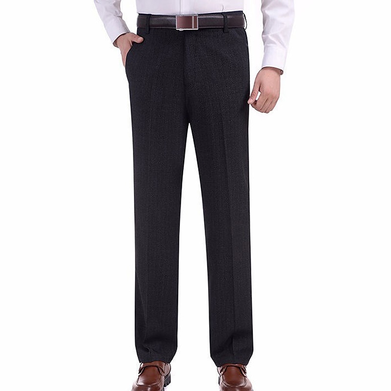 Men's Dress Pants Trousers Pants Trousers Classic Plain Comfort Soft Full Length Formal Wedding Business Classic Style High-Waisted Black Navy Blue High Waist Stretchy