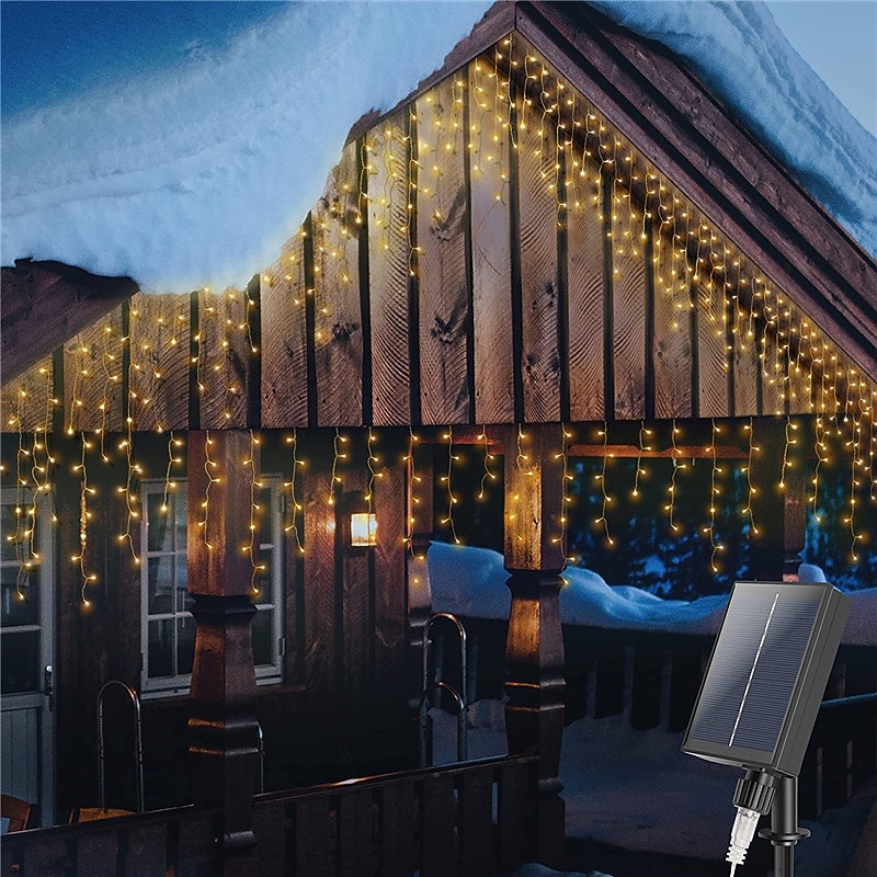 LED Icicle Lights 3/5M 256LED Fairy String Light Outdoor Solar Power Curtain Lights for Window Christmas Party Garden Yard Holiday Decor Lighting With Remote Controller2