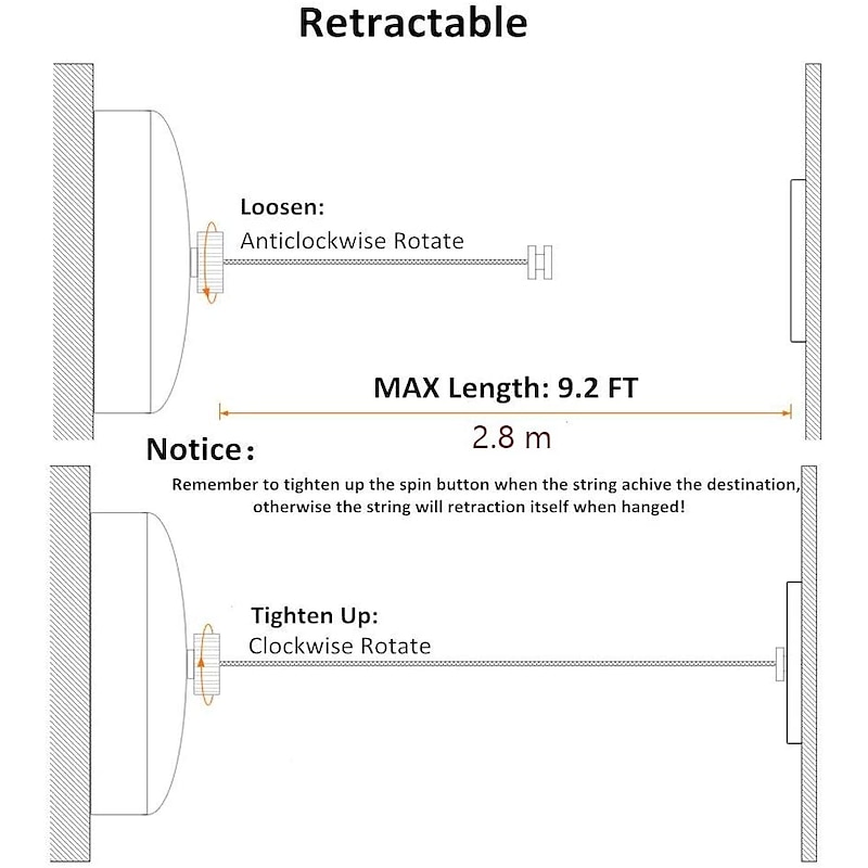 Retractable Clothesline SUS304 Stainless Steel Clothes Dryer with Adjustable Stainless Steel Rope String Hotel Style Heavy Duty,2.8M（9.2 Feets）,Polished Chrome Finish4