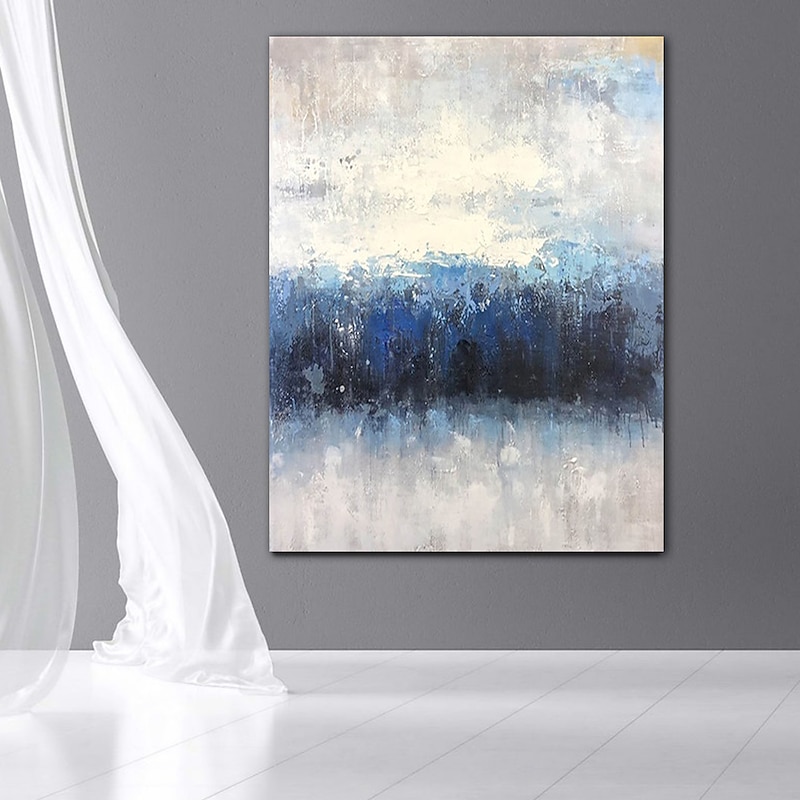 Handmade Oil Painting CanvasWall Art Decoration Abstract Knife PaintingLandscape Bluefor Home Decor Rolled Frameless Unstretched Painting