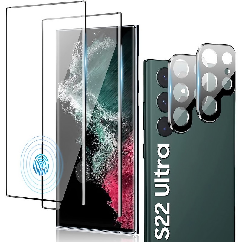 [2+2Pack] Screen Protector + Camera Lens Protector For Samsung Galaxy S25 Ultra S25 Ultra Plus S24 Ultra Plus S23 S22 S21 S20 Plus Ultra S10 Tempered Glass 9H Hardness Anti Bubbles Anti-Fingerprint