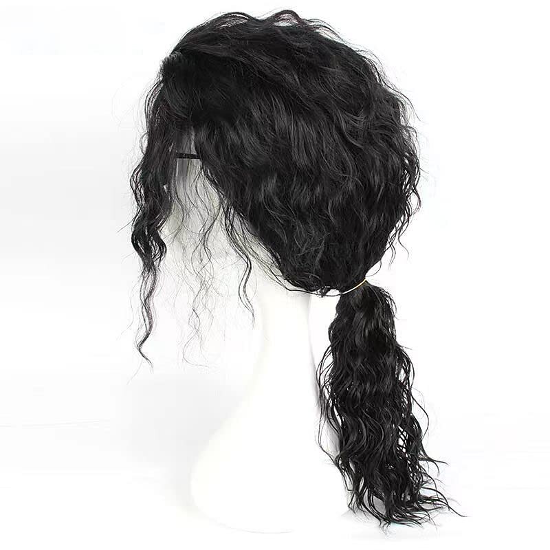 Super Star Imitation Cosplay Wigs for Men in the Heat Resistant Long Natural Black Curly Synthetic Ponytail Wigs Character Wig for The Imitator to Cherish and in Memory Halloween Wigs3