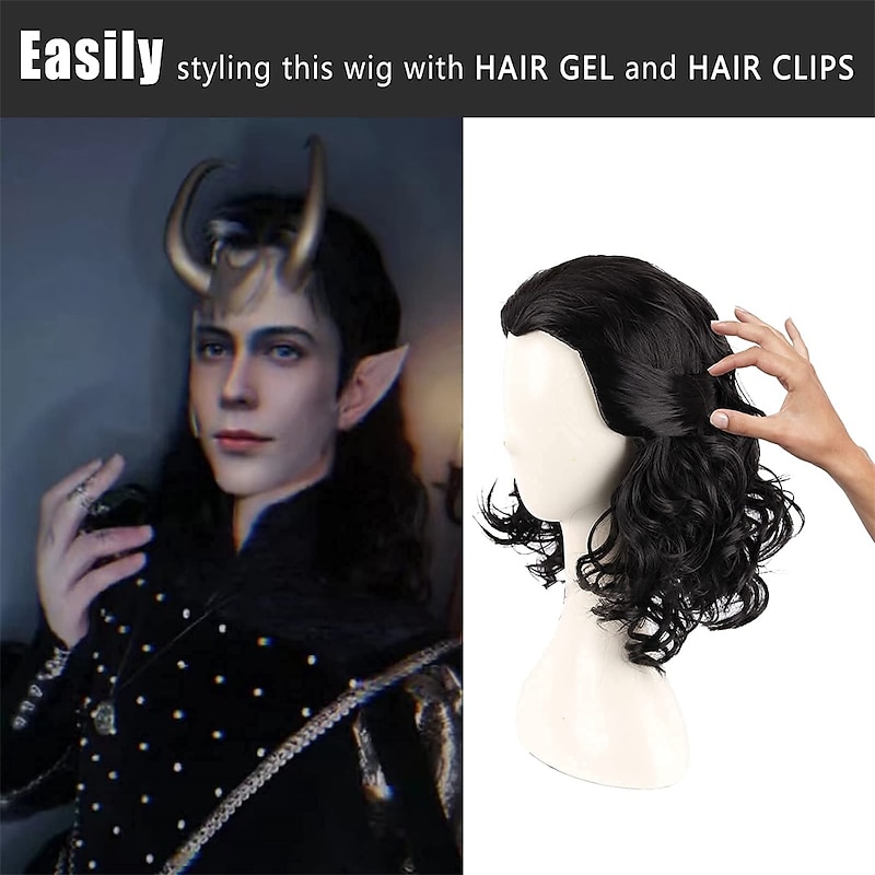 Wigs Long Curly Wig For Men Superhero Black Wavy Wig Cosplay Accessories Fancy Dress Party Halloween Wigs3