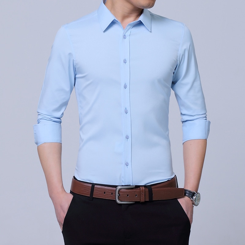 Men's Dress Shirt Non Iron Shirt Button Up Shirt Solid / Plain Color Wedding Formal Evening Wine Sea Blue Black White Long Sleeve Turndown Summer Spring Clothing Apparel Buckle4