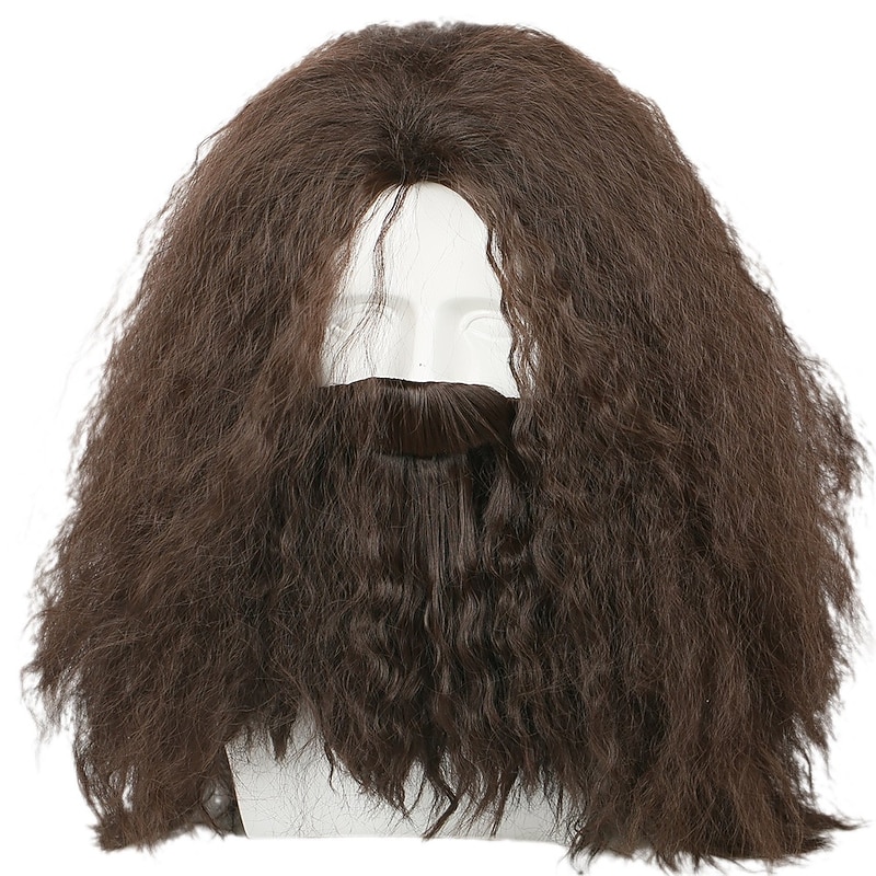 Hagrid Wig Movie Cosplay Brown Long Curly Hair Beard Accessories Halloween Wigs4