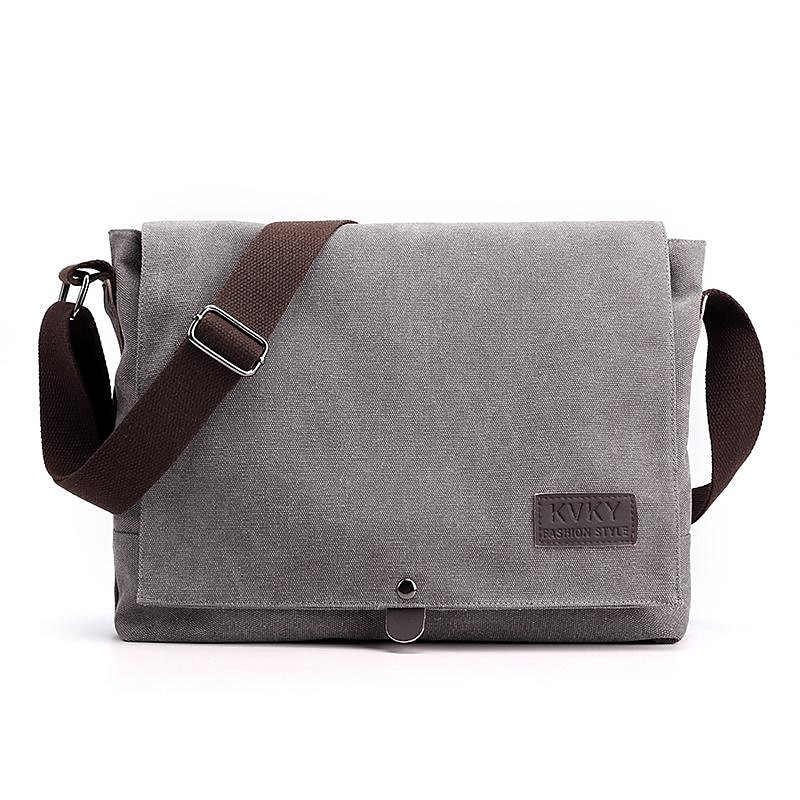 Men's Brown Canvas Messenger Bag with Adjustable Shoulder Strap and Minimalist Design - Durable and Stylish for Work or Casual Use4