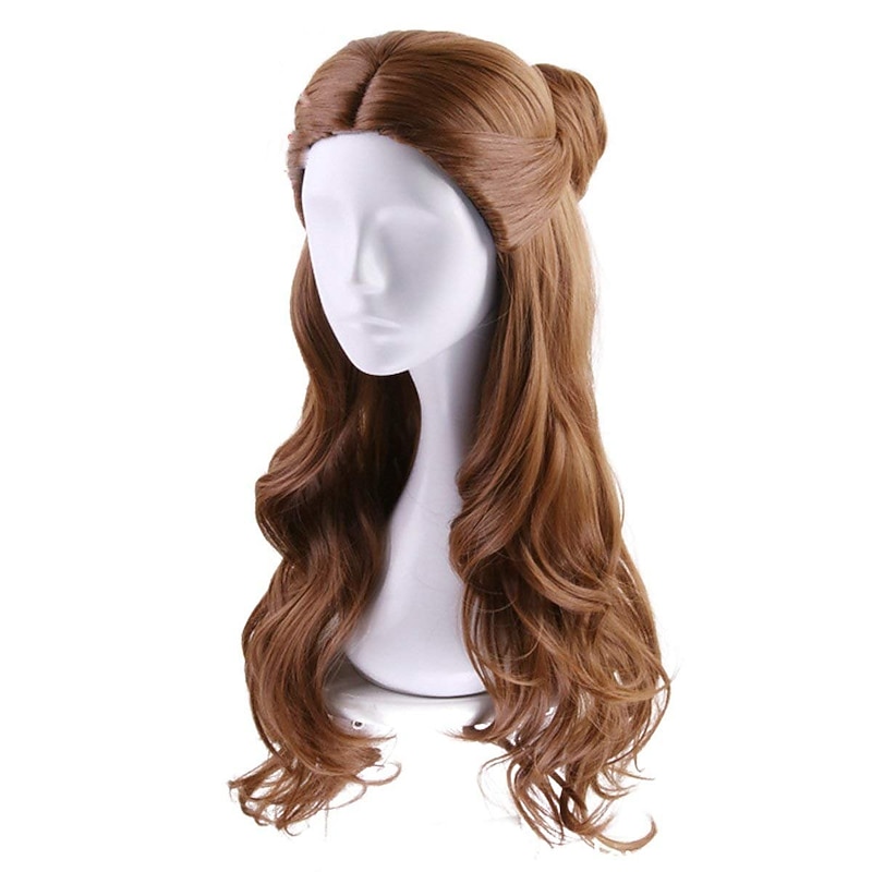 Long Brown Wavy Synthetic Hair with Braid Updo Buns Wig for Women Cosplay Wigs Halloween Wigs3
