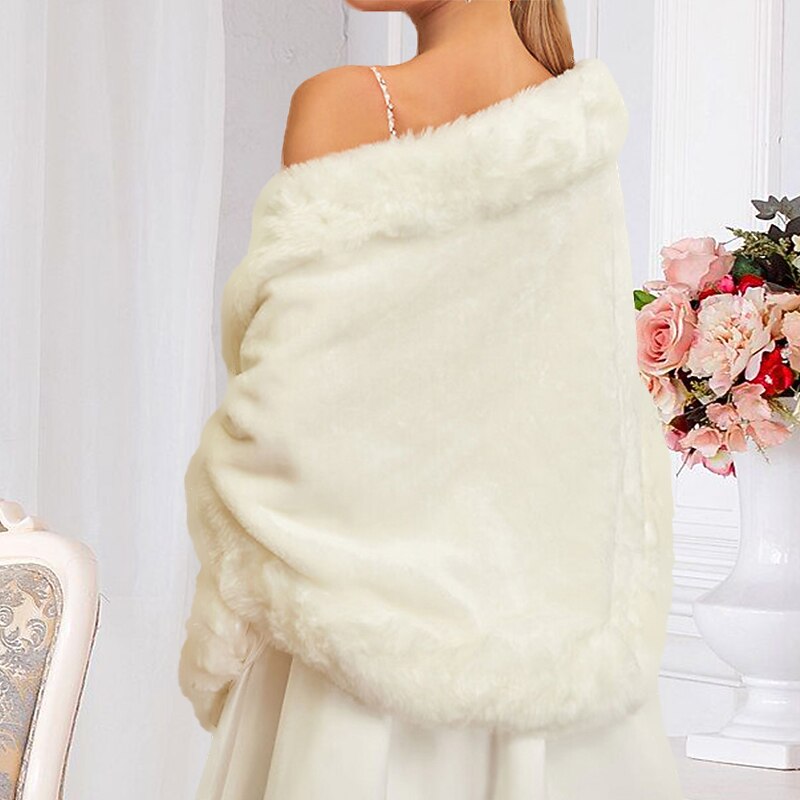 Shawl White Faux Fur Wraps Shawls Women's Wrap Elegant Bridal Sleeveless Faux Fur Wedding Wraps With Pure Color For Fall Wedding & Winter Wedding dress to impress4