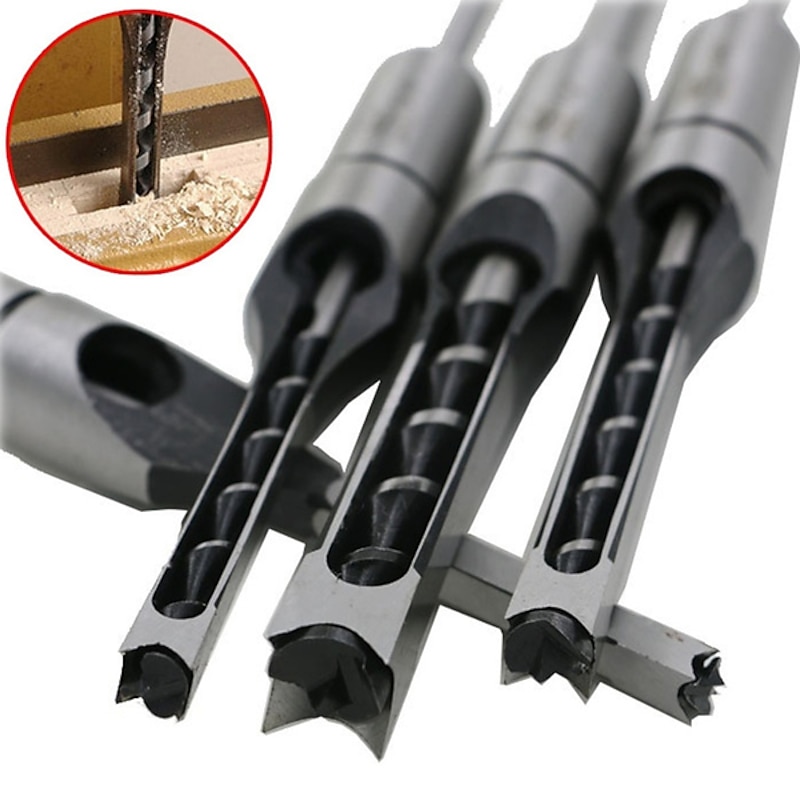 4pcs Woodworking Bit Hole Drill Carpenter Square Drill Bit Tool Guide Positioner 1/2, 1/4, 5/16, 3/8 Inch